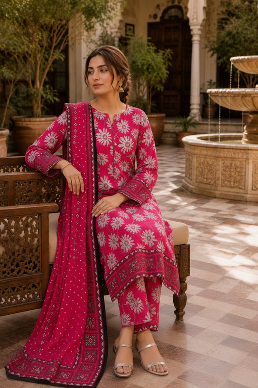 3PC Unstitched Lawn Suit* - MFS907