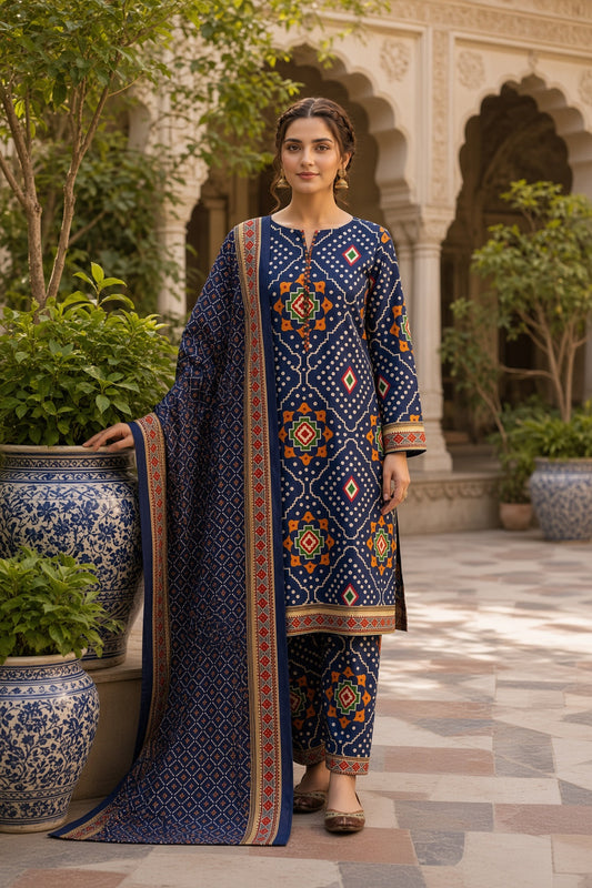 3PC Unstitched Lawn Suit* - MFS906