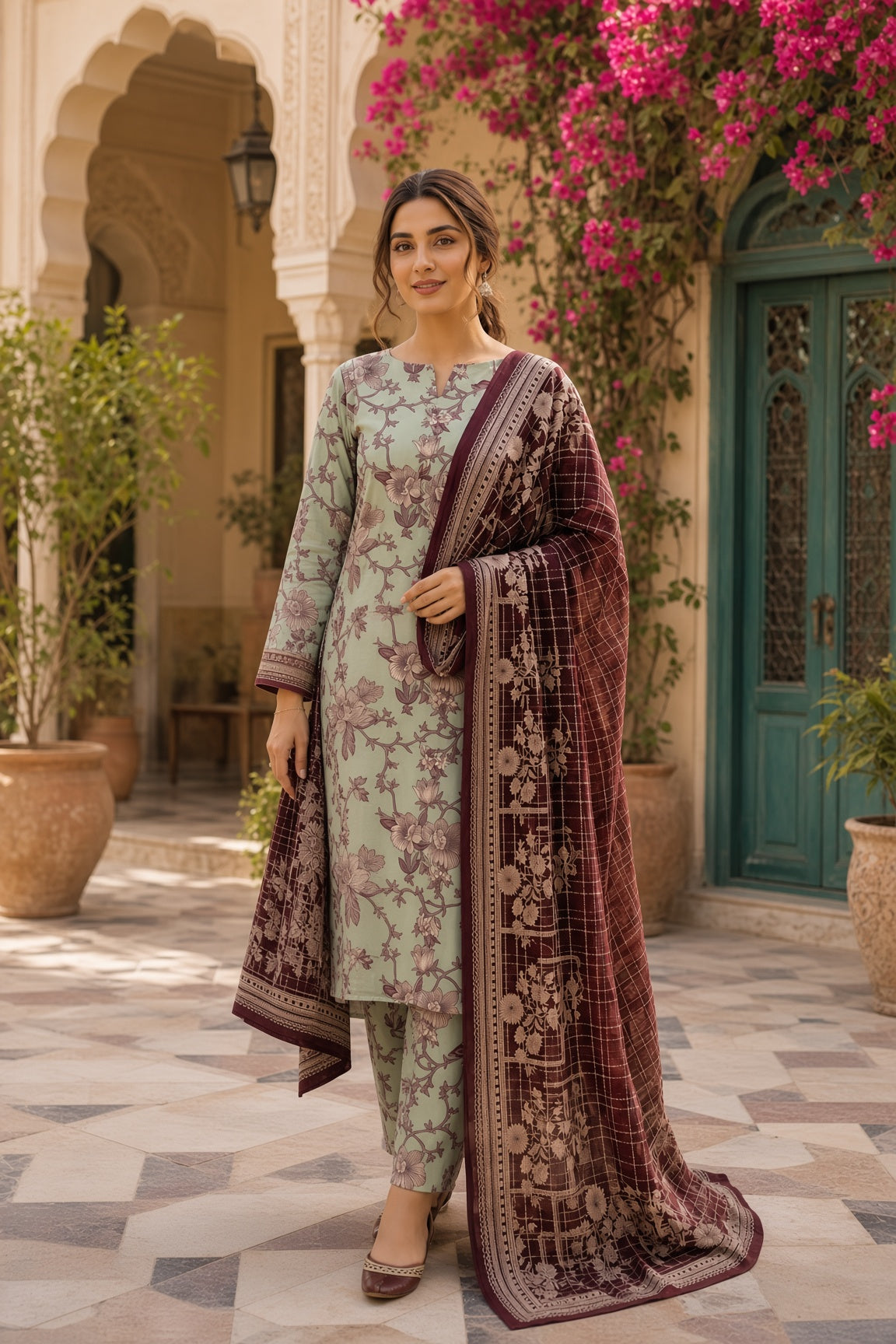3PC Unstitched Lawn Suit* - MFS909