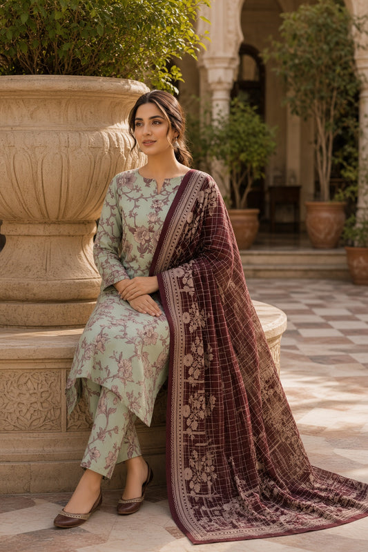 3PC Unstitched Lawn Suit* - MFS909