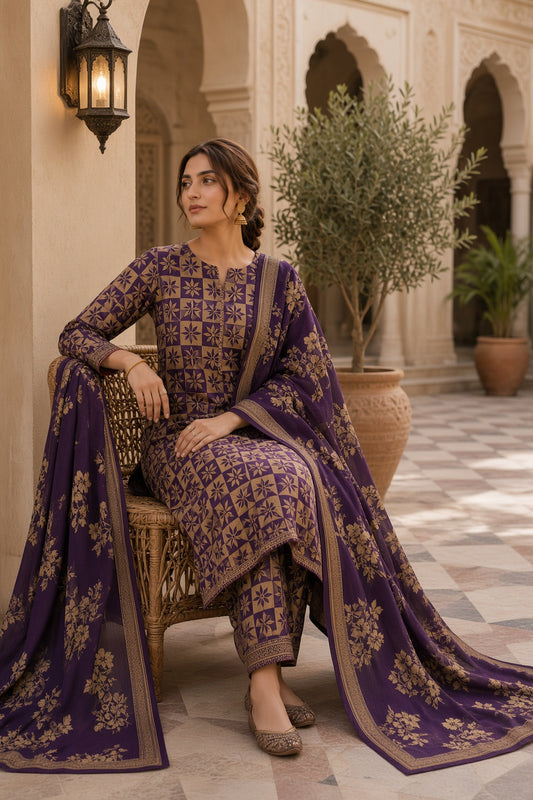3PC Unstitched Lawn Suit* - MFS911