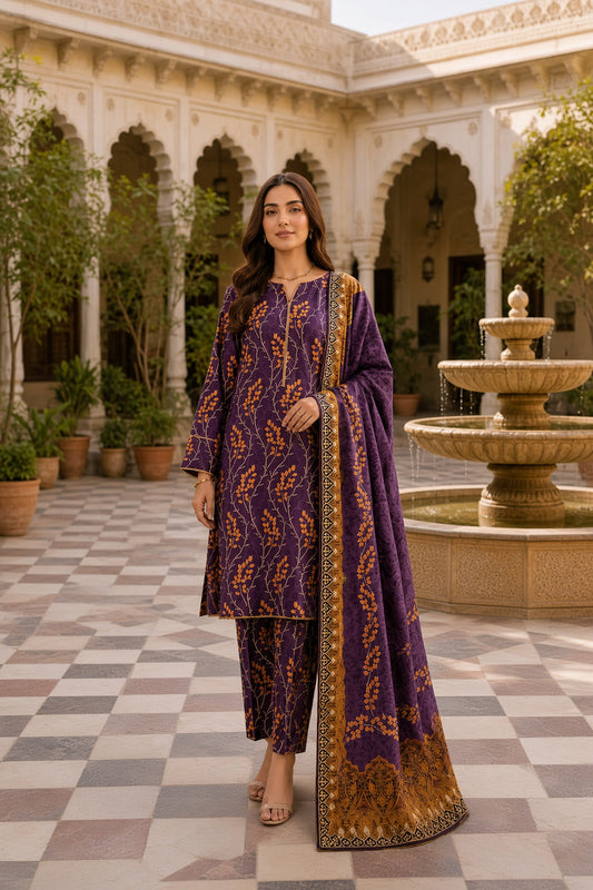 3PC Unstitched Lawn Suit* - MFS913