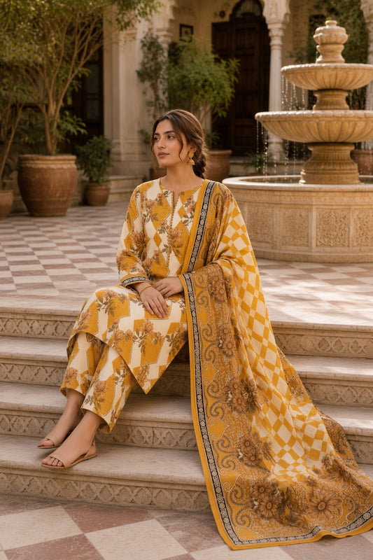 3PC Unstitched Lawn Suit* - MFS914