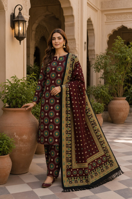 3PC Unstitched Lawn Suit* - MFS916
