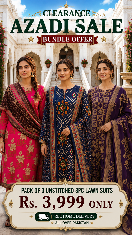 PACK OF 3 UNSTITCHED 3PC LAWN SUITS - B5 [SAVE RS.2000]