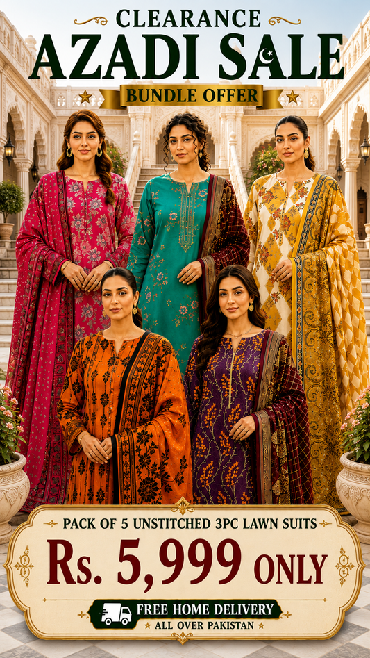 PACK OF 5 UNSTITCHED 3PC LAWN SUITS - B301 [SAVE RS.4000]