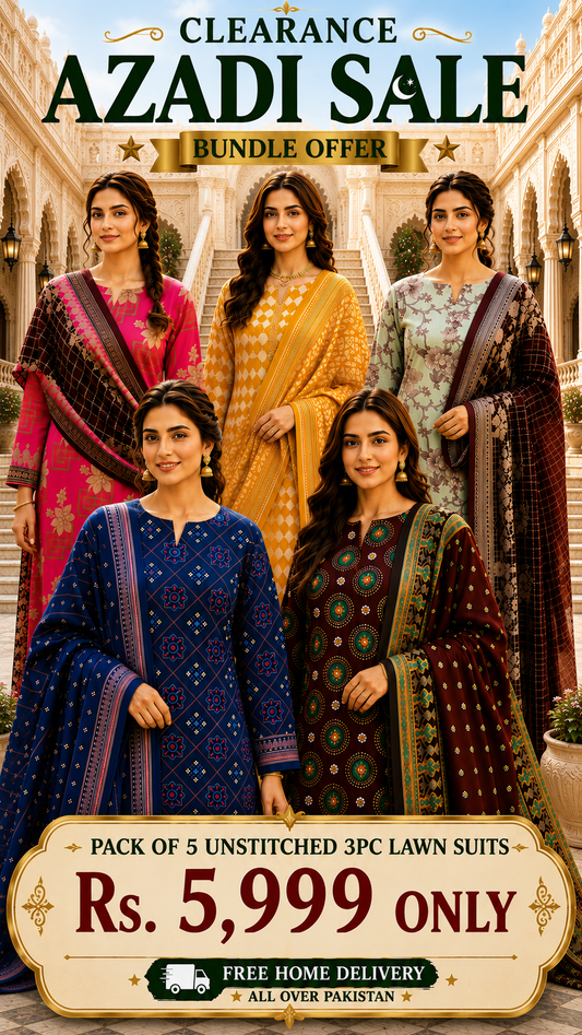 PACK OF 5 UNSTITCHED 3PC LAWN SUITS - B201 [SAVE RS.4000]