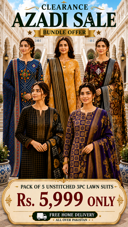 PACK OF 5 UNSTITCHED 3PC LAWN SUITS - B101 [SAVE RS.4000]
