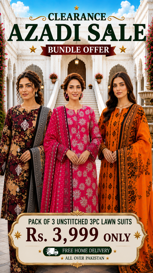 PACK OF 3 UNSTITCHED 3PC LAWN SUITS - B4 [SAVE RS.2000]